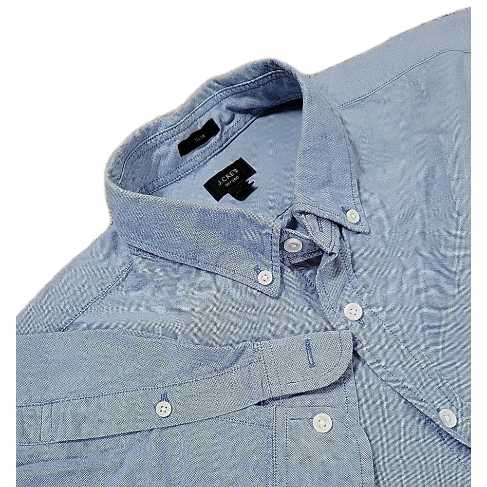 J Crew Shirt Mens L Blue Oxford Long Sleeve Slim Fit Preppy Button Up COLORBLOCK